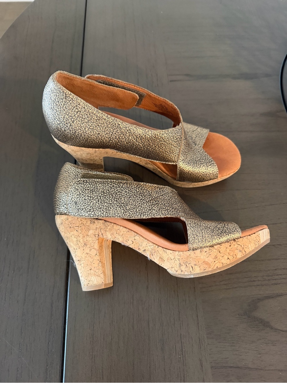 gentle souls Metallic Gold Cork Wedge Sandals